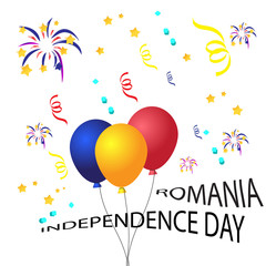 Romania Independence Day Greeting Card. Flying Flat Balloons In National Colors of Romania. Happy Independence Day Vector Illustration