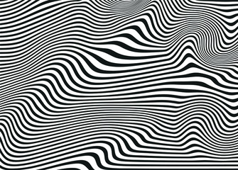 Black and white abstract waves of curved lines. For covers, business cards, banners, engravings on clothing, wall decorations, posters, canvases, sites. video clips. Modern Vector Illustration