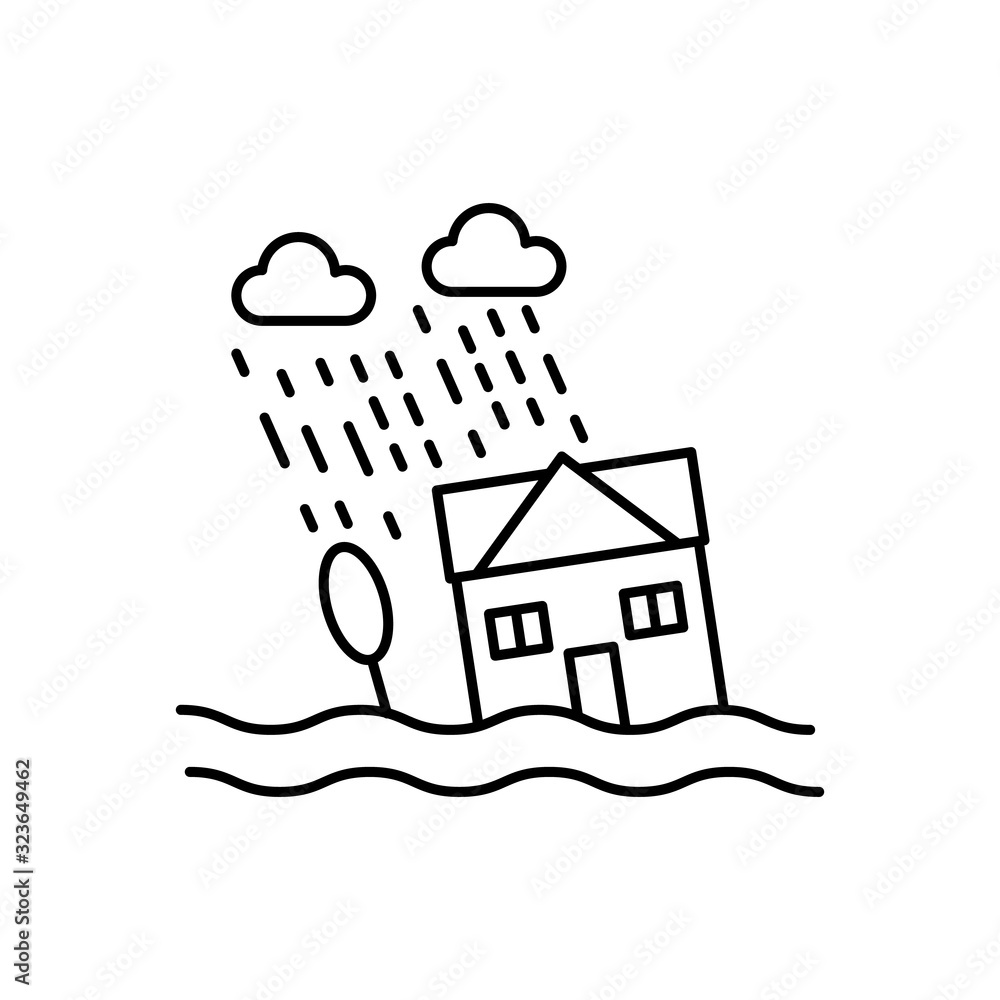 Poster flooded house, water icon. simple line, outline vector elements of natural disasters icons for ui an