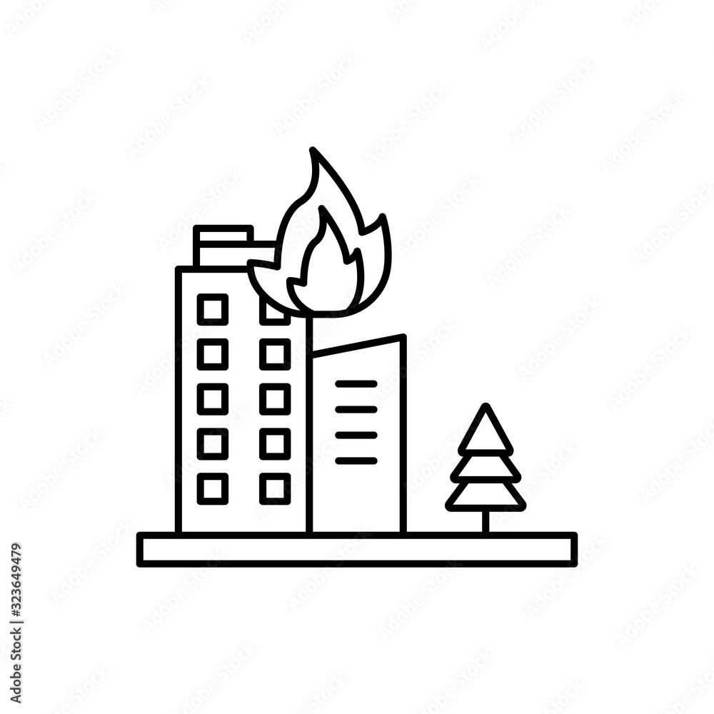 Poster fire, building icon. simple line, outline vector elements of natural disasters icons for ui and ux, 