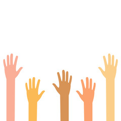 A set of hands symbolizing a team or teamwork flat color icon for business, inclusion concept, different nationality isolated