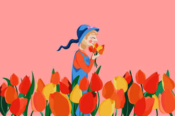 Girl with the tulips. Spring flowers and mood.