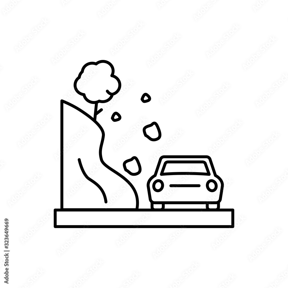 Poster landslip, car icon. simple line, outline vector elements of natural disasters icons for ui and ux, w