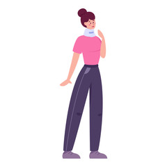 Fototapeta premium Women with a neck bandage. Person with trauma.