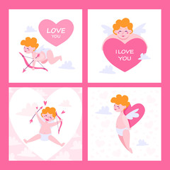 Cute little cupid for valentine day. Baby cupid with bow and arrow.