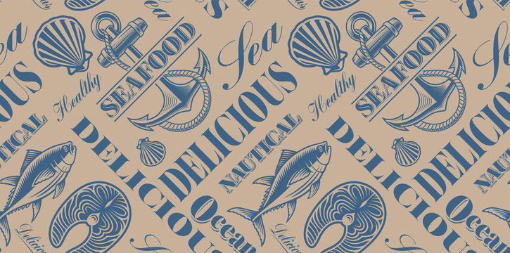 Vector seamless pattern for seafood theme