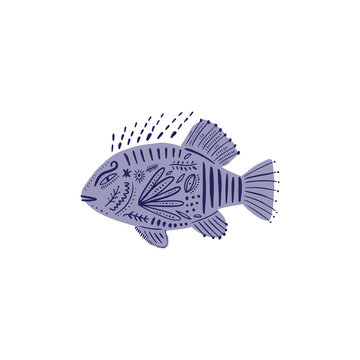 Vector hand drawn doodle stylish outline tropical fish illustration. Decorative fauna art