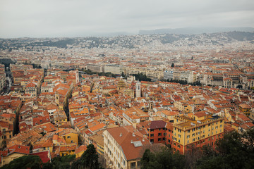 View of Nice cityscape onto the Old Town in Nice. Old Town view from the top. View of Nice cityscape onto the Old Town in Nice. 