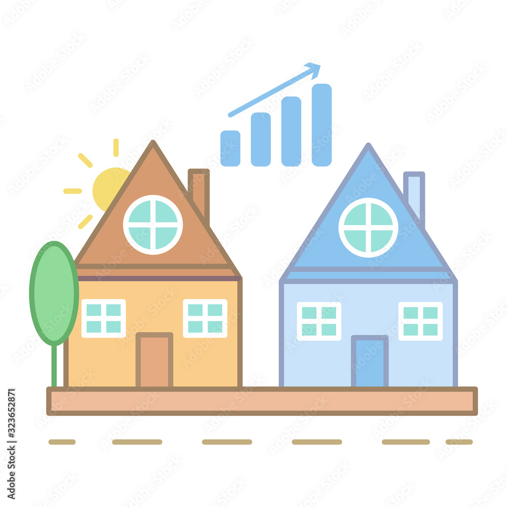 Poster rise in property prices icon. simple line, outline vector elements of color real estate market icons