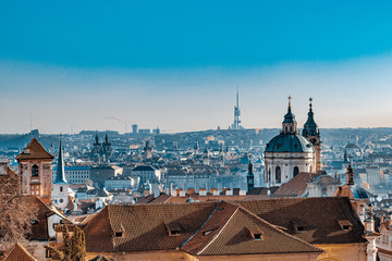 Fototapeta na wymiar Rooftops of Prague city landscape in december