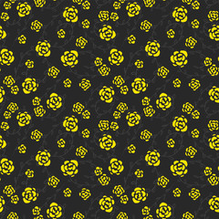 Seamless floral pattern with yellow flowers on a black background. Vector illustration. 