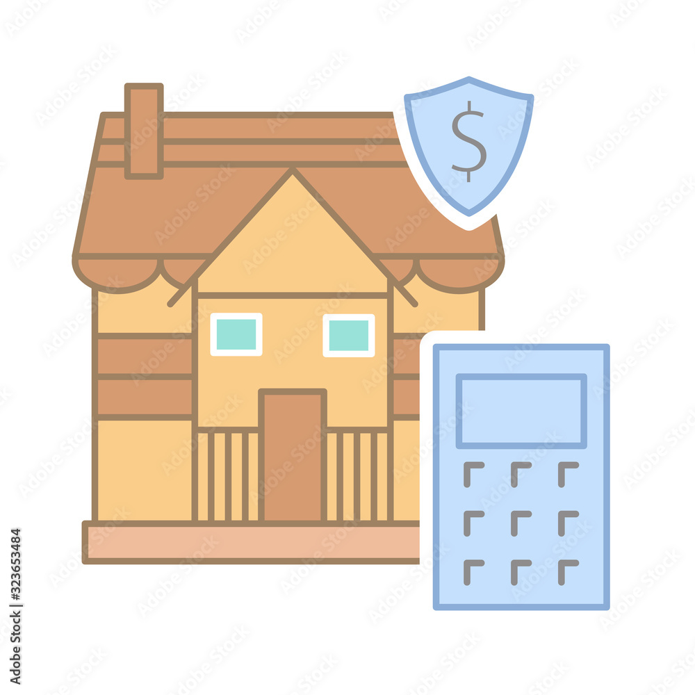 Poster calculation of the property value icon. simple line, outline vector elements of color real estate ma