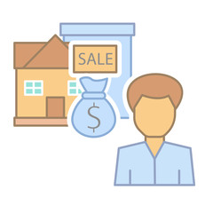 Property buyer with money bag icon. Simple line, outline vector elements of color real estate market icons for ui and ux, website or mobile application