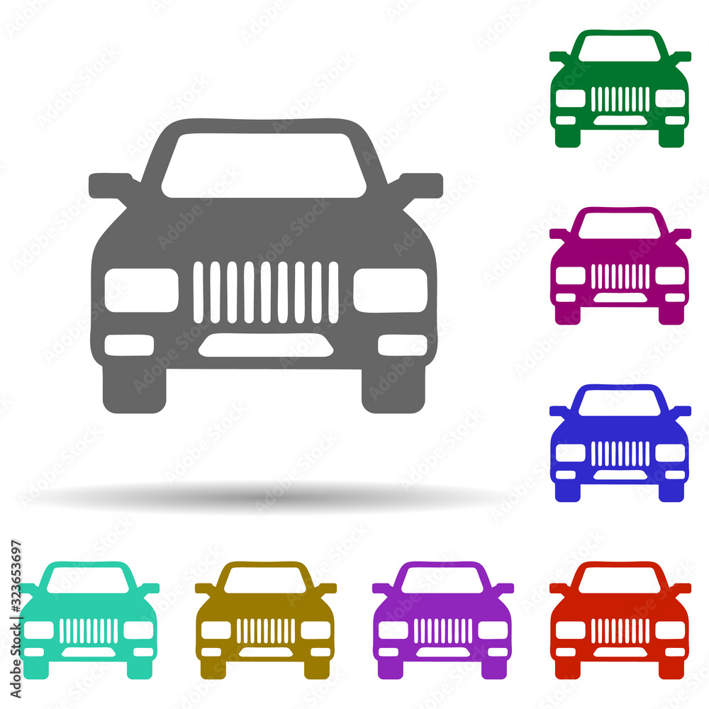 Poster front view auto, car in multi color style icon. simple glyph, flat vector of transport icons for ui 