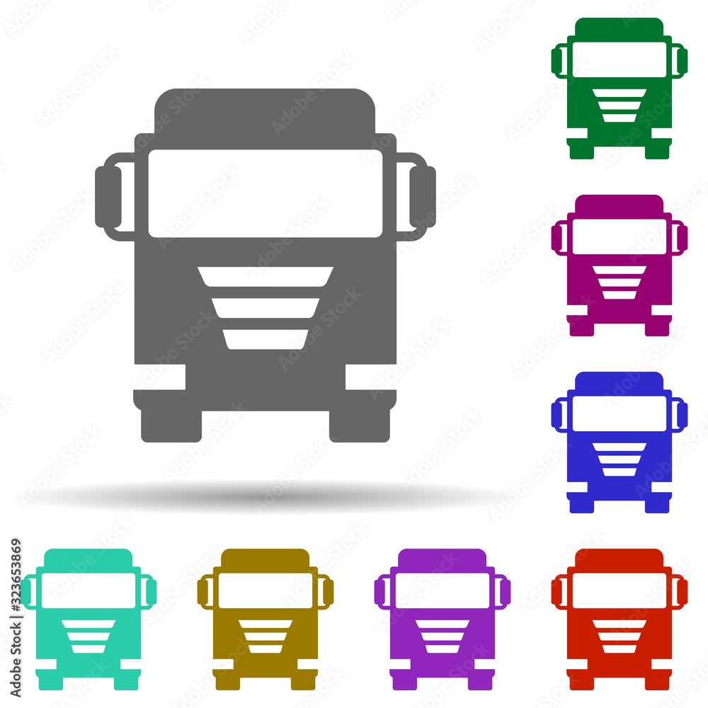 Poster front view truck, auto in multi color style icon. simple glyph, flat vector of transport icons for u