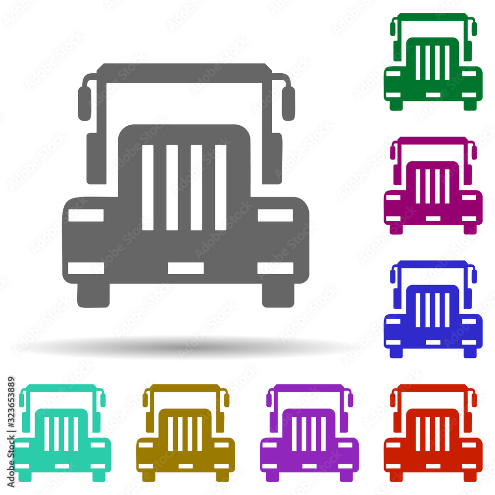 Poster front view truck, auto in multi color style icon. simple glyph, flat vector of transport icons for u