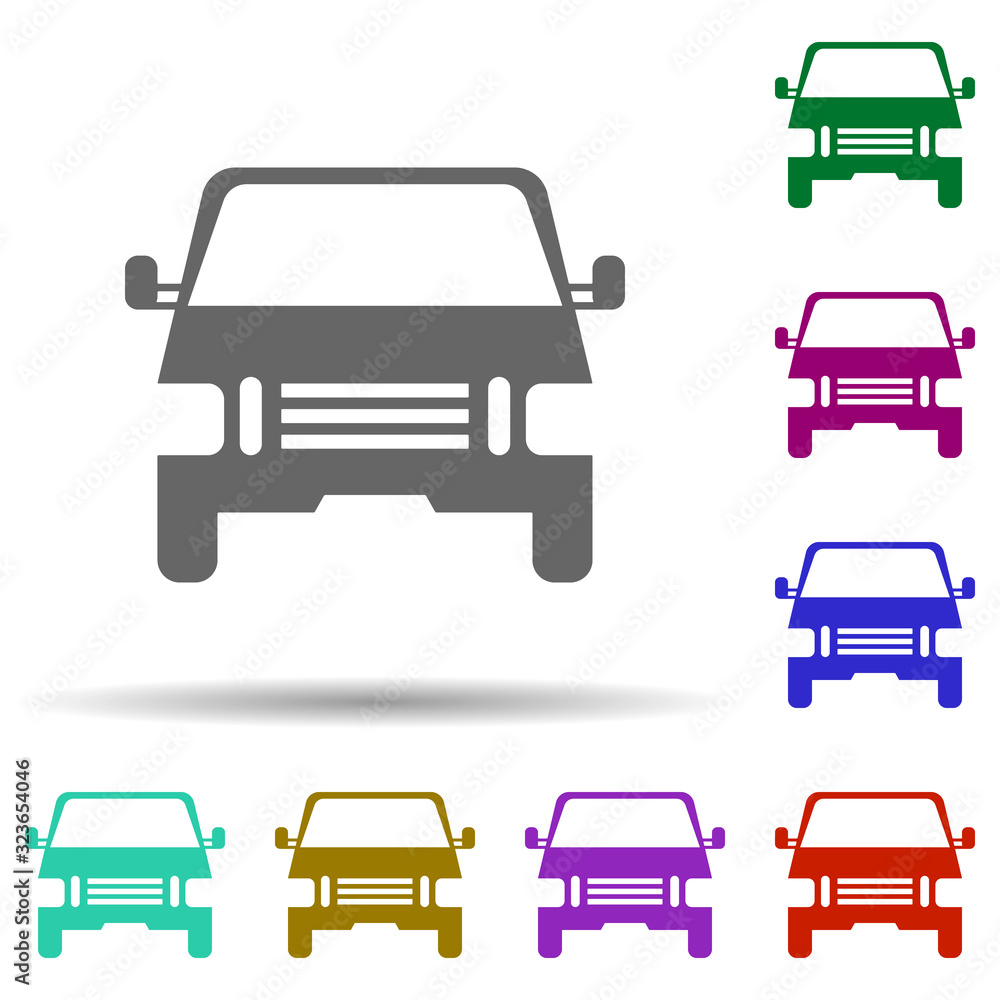 Poster front view automobile, car in multi color style icon. simple glyph, flat vector of transport icons f