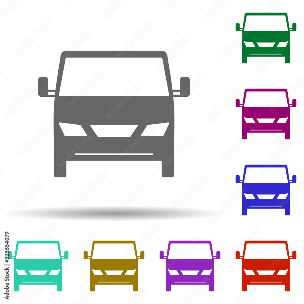 Poster front view machine, car in multi color style icon. simple glyph, flat vector of transport icons for 