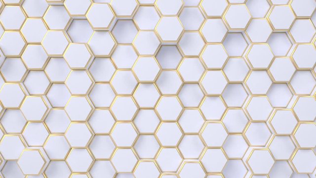 Hexagonal moving looping background. Animated hexagons, honeycomb pattern. 3d render motion graphics.