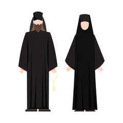 Religion people wearing specific uniform. Male and female
