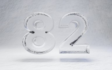 Ice number 82 on snow background.