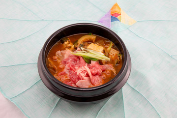 Soybean Paste Stew with Beef Brisket which is called Cadobagi Doenjan Jjigae in Korean