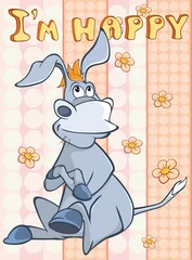 Rolgordijnen Happy Birthday Card Cute Cartoon Character Burro . Vector Greeting Card. Happy Moment. Congratulation © liusa