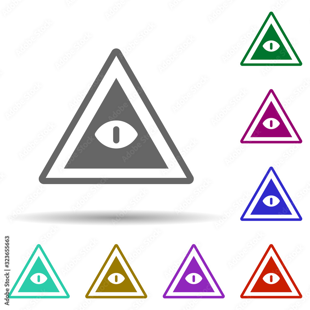 Poster eye in pyramid in multi color style icon. simple glyph, flat vector of world religiosity icons for u