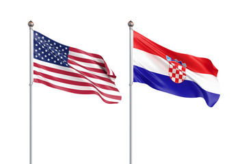 Obraz premium Two waving flags. United States of America flag, isolated on white. 3d Illustration.