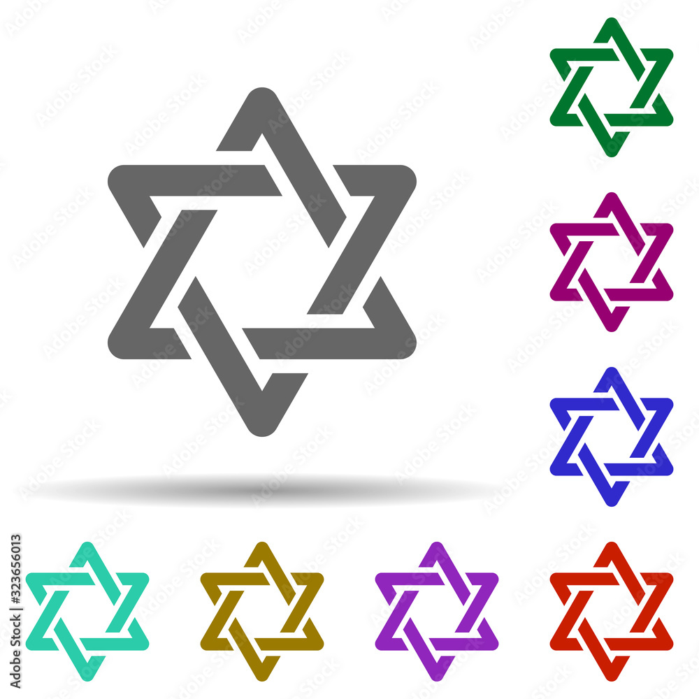 Poster star of david in multi color style icon. simple glyph, flat vector of world religiosity icons for ui