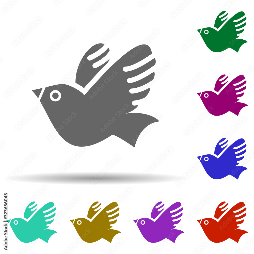 Poster dove in multi color style icon. simple glyph, flat vector of world religiosity icons for ui and ux, 