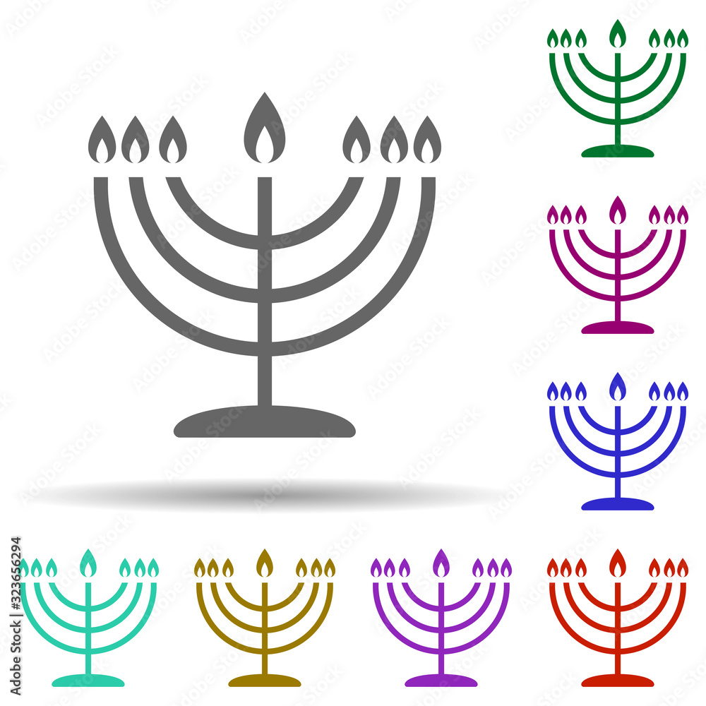 Poster menorah in multi color style icon. simple glyph, flat vector of world religiosity icons for ui and u