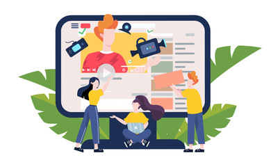 Blogger concept illustration. Watch content in the internet.