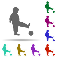 Boy push the silhouette multi color style icon. Simple glyph, flat vector of children icons for ui and ux, website or mobile application