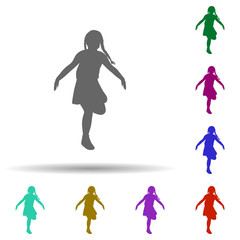 Girl jumping silhouette multi color style icon. Simple glyph, flat vector of children icons for ui and ux, website or mobile application