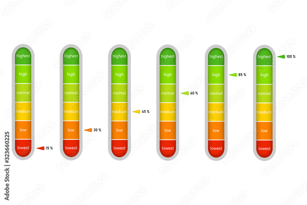 Poster indicator of meter with percentage units isolated on transparent background. vertical level bar of e