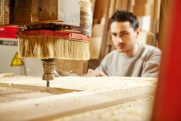 Cutting wood using a machine with numerical control. Cnc tool.