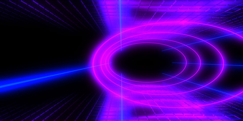 3D abstract background with neon lights. 3d illustration