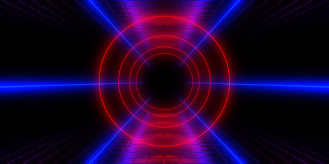 3D abstract background with neon lights. 3d illustration