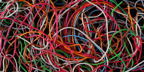 Colorful telecommunication network wires  background and texture