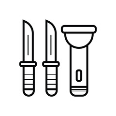 Black line Flashlight and knife icon