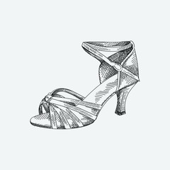 Hand-drawn sketch of Latin ballroom dance shoes on white background. - 323663252