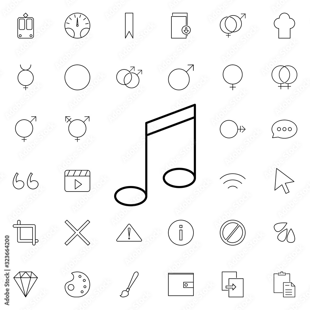 Aufkleber music note icon. universal set of web for website design and development, app development