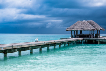 wooden pier in a resort in maldives