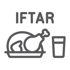 Ramadan iftar line icon, ramadan and islam, muslim food sign, vector graphics, a linear pattern on a white background, eps 10.