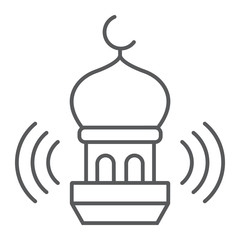 Adhan call thin line icon, ramadan and religion, mosque sign, vector graphics, a linear pattern on a white background, eps 10.