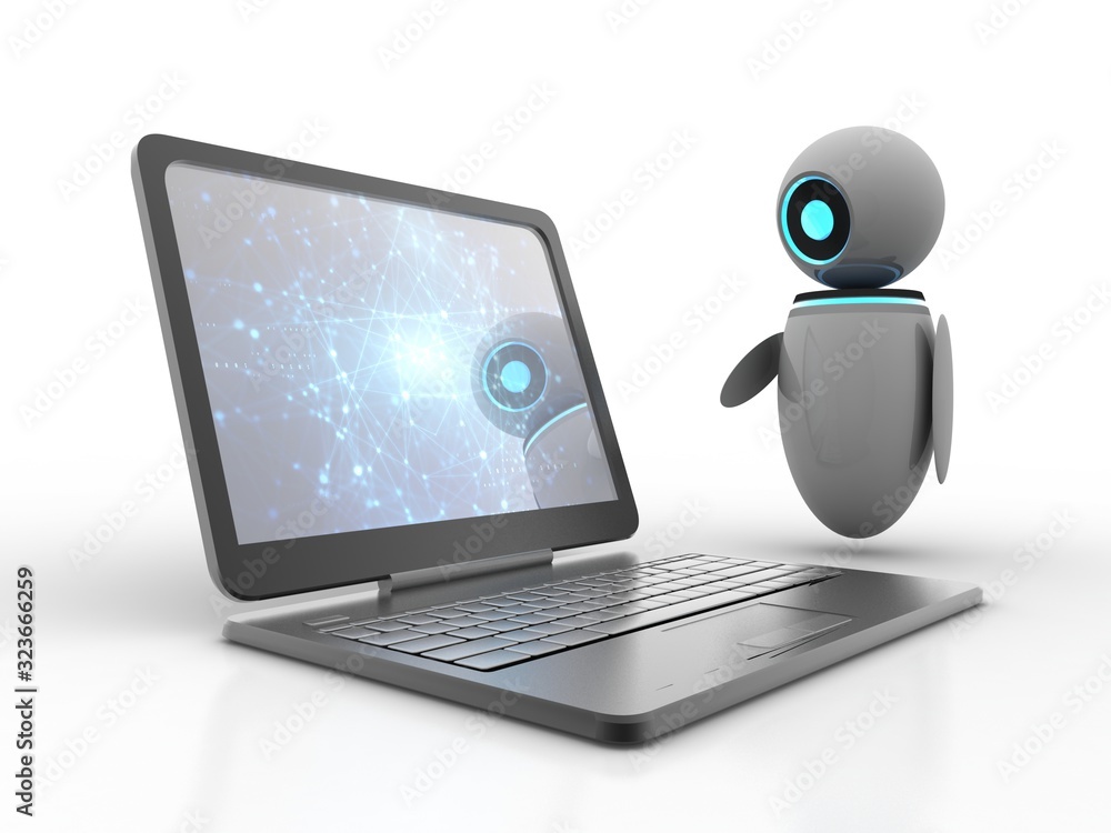 Poster 3d rendering laptop with robot