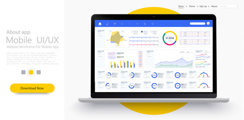 Dashboard, great design for any site purposes. Business infographic template. Vector flat illustration. Big data concept Dashboard user admin panel template design. Analytics admin dashboard. Flat