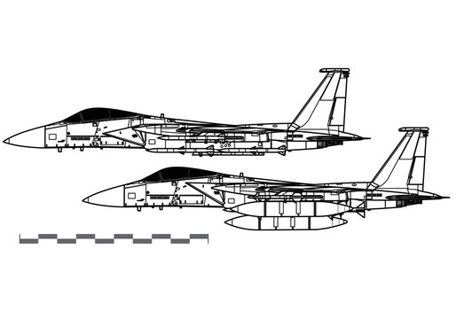 McDonnell Douglas F-15 Eagle. Vector drawing of modern combat aircraft. Side view. Image for illustration.