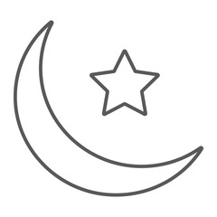 Islamic Crescent thin line icon, ramadan and islam, muslim sign, vector graphics, a linear pattern on a white background, eps 10.